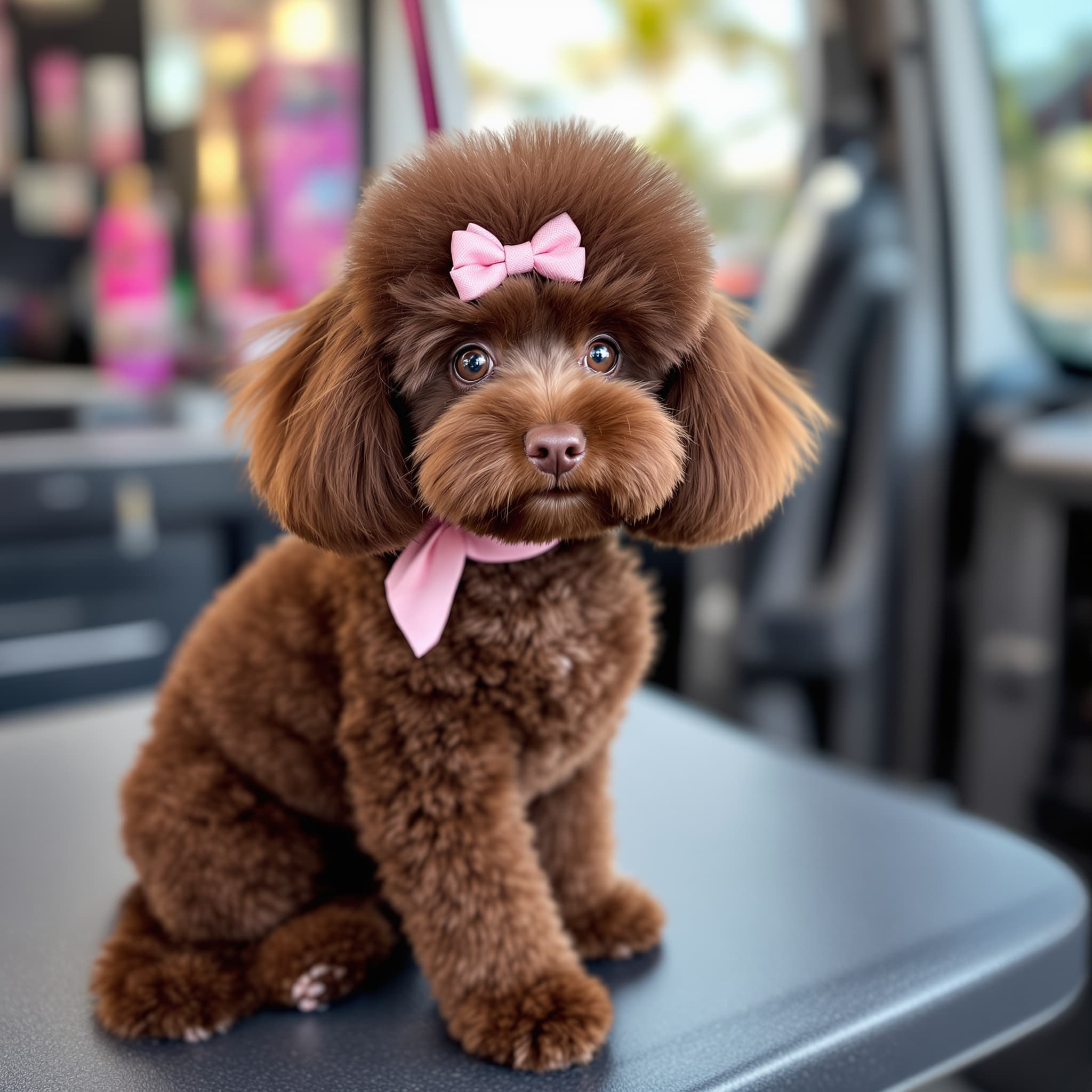 Perfectly groomed chocolate toy poodle Miami