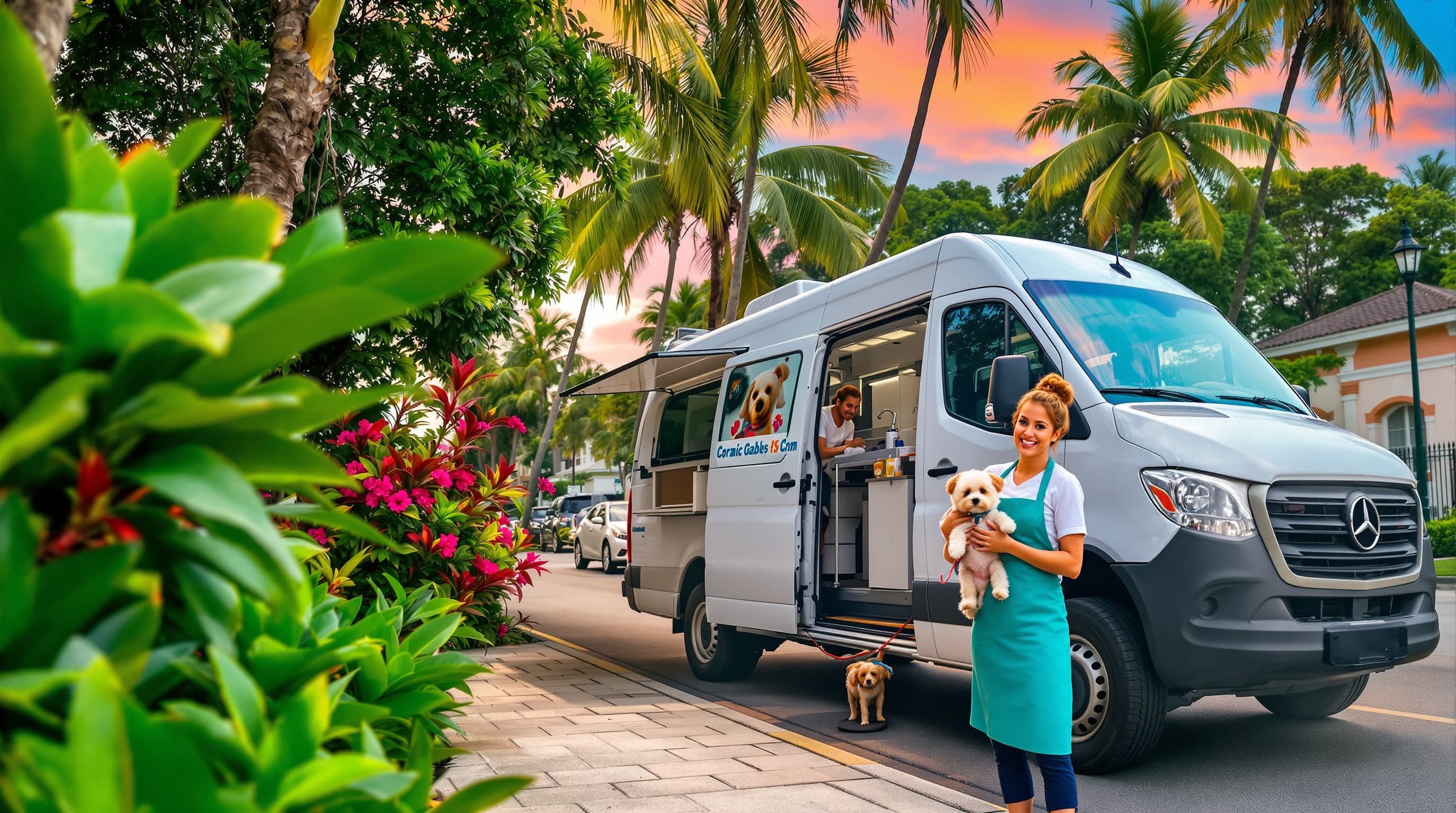 Mobile grooming van Coral Gables Miami street