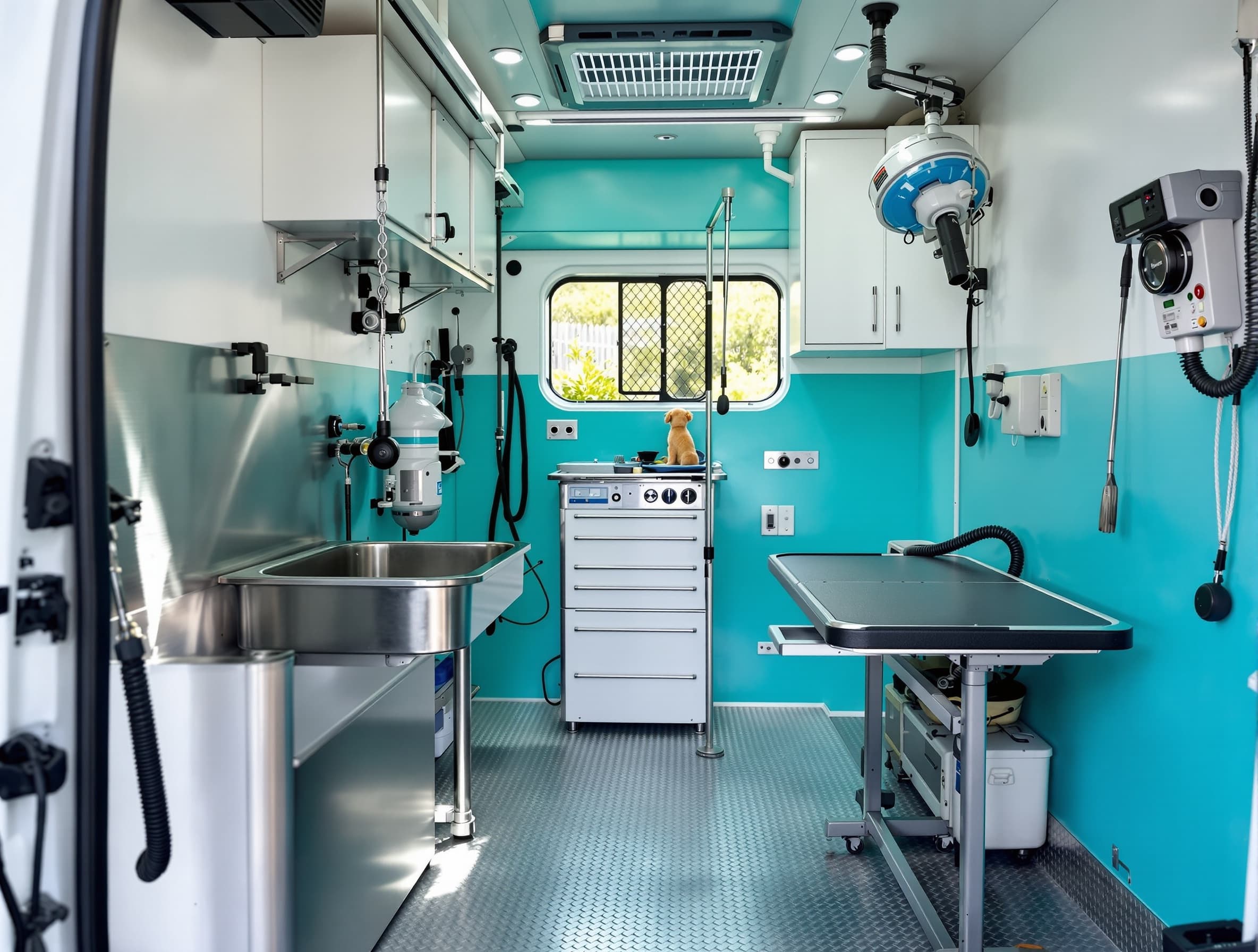 Inside our mobile grooming van